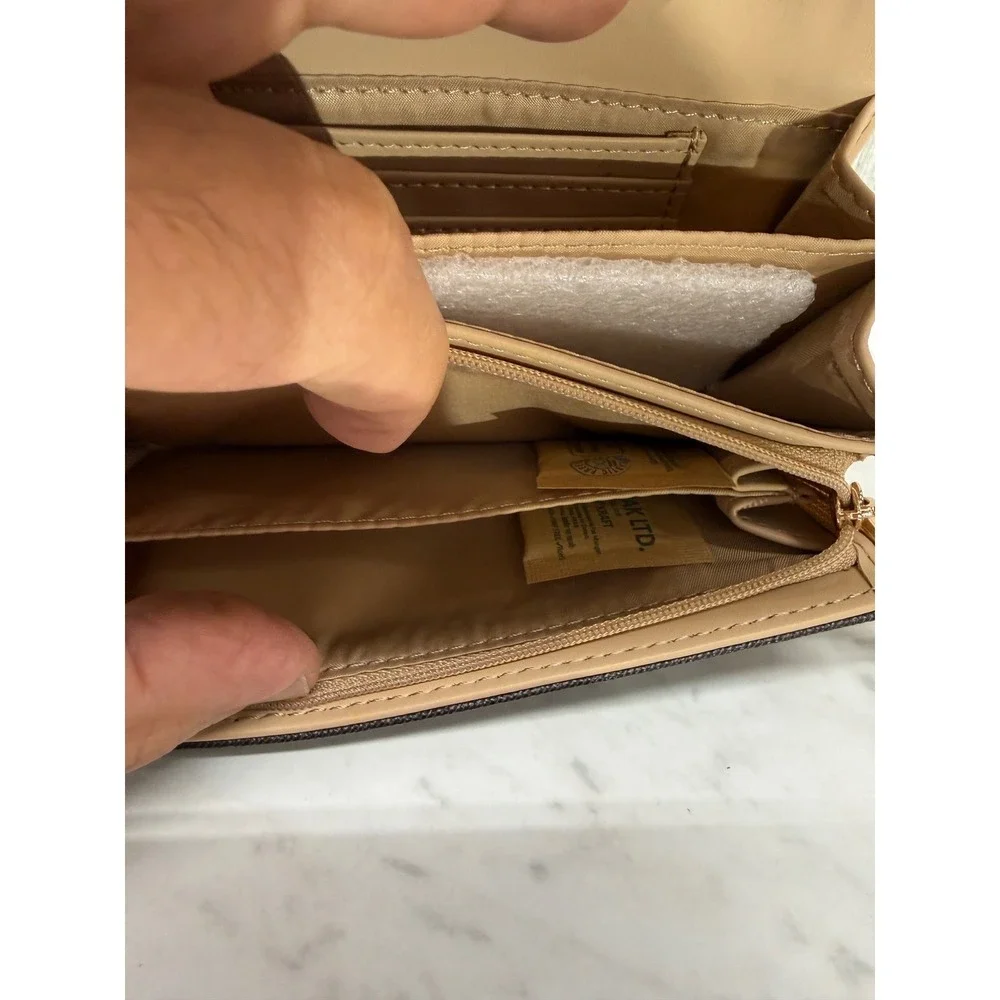 Guess Womens Monogram Logo Wristlet Wallet Brown Burgundy Gold Hardware